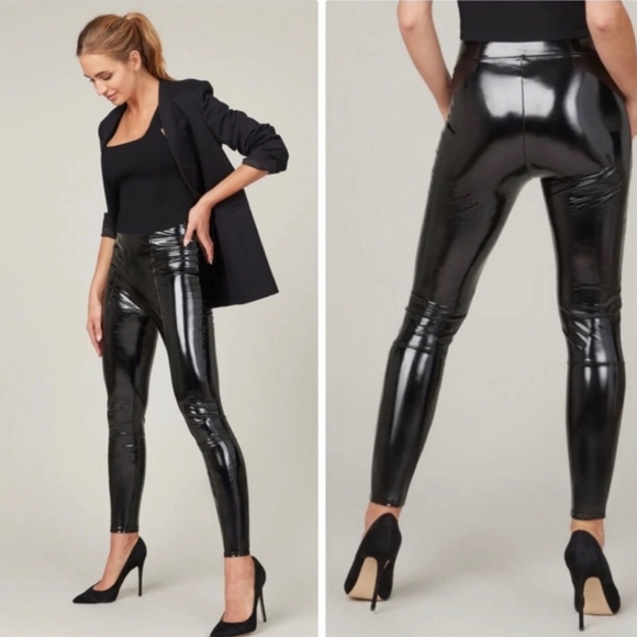 SPANX Pants - SPANX faux patent leather leggings black size M